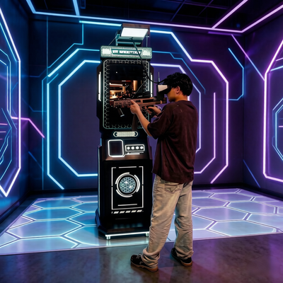 Venta caliente de simulador de disparos de realidad virtual comercial en 9D máquina interactiva de disparos de armas de realidad virtual juego para el centro de juegos arcade