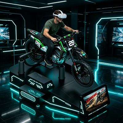Máquina de juego de motocicleta VR para un jugador con retroalimentación de movimiento sincronizada para una experiencia todoterreno extrema