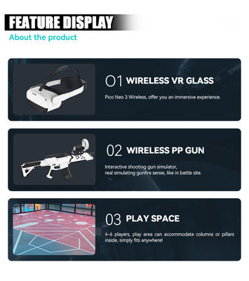 Simulador de disparo de realidad virtual de gran espacio en interiores libre de caminar y roaming Arena multijugador