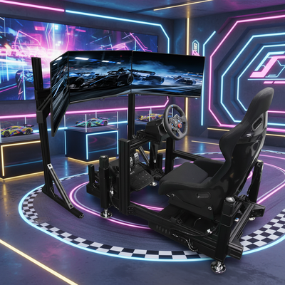 Three Screen Racing Car Game With Dynamic Platform Race Seat Simulator for Game Center