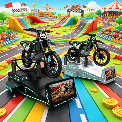 Simulador de carreras de motos todoterreno VR comercial de 4kw con plataforma de movimiento dinámico completo